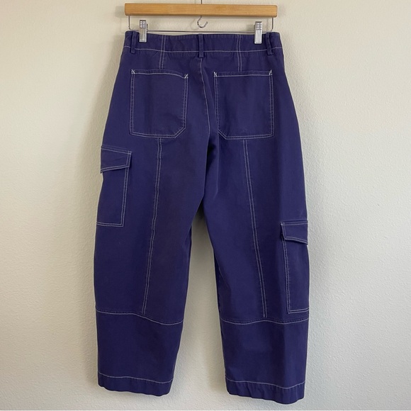 Anthropologie Maeve Contrast Stitch Utility Cargo Crop Pants Purple Size 8 - Picture 6 of 7